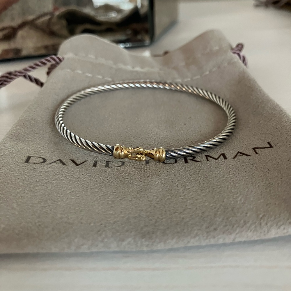David Yurman Twisted Silver Bracelet with Gold Clasp